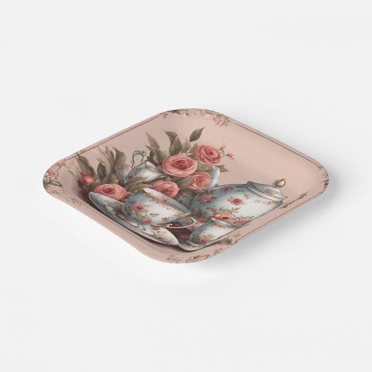  roze bloementuin verjaardagstheefeest papieren bordje (Gebogen)