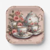  roze bloementuin verjaardagstheefeest papieren bordje (Voorkant)