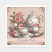  roze bloementuin verjaardagstheefeest servet (Voorkant)