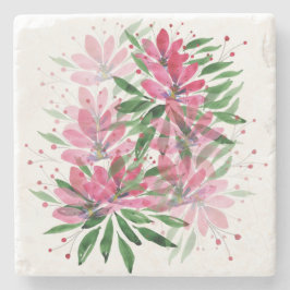 Roze Bloementuin Waterverf Art Stenen Onderzetter