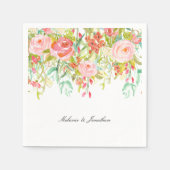 Roze Bloementuin Waterverf Servet (Voorkant)