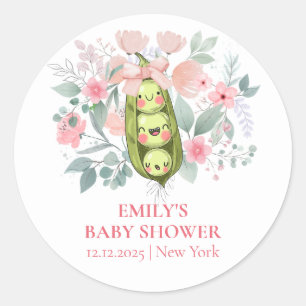 Roze bloementuin Zoete Erwt in Peul Baby Shower  Ronde Sticker