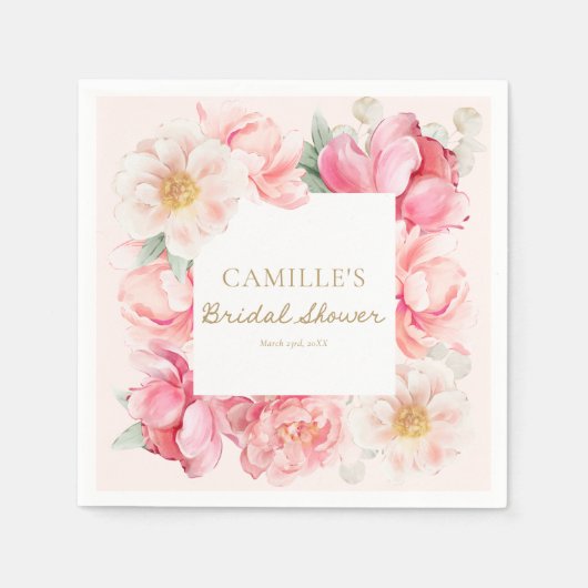 Roze bloementuintuin bruiloftsdouche servet (Voorkant)
