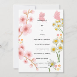 Roze bloemenuitnodiging en margrieten | Trouwen Kaart