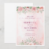 Roze bloemenuitnodiging Sjabloon, bewerkbaar Uitno Kaart (Voorkant / Achterkant)