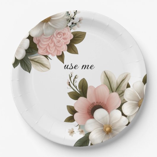 roze bloemenvector papieren bordje (Voorkant)