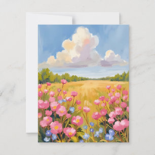 Roze Bloemenveld Landschapschilderij Bedankkaart