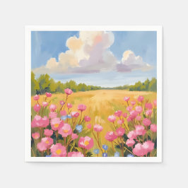 Roze Bloemenveld Landschapschilderij Servet