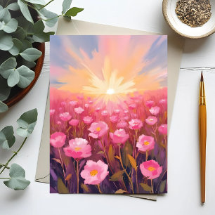 Roze Bloemenveld Waterverf Bloemig Briefkaart