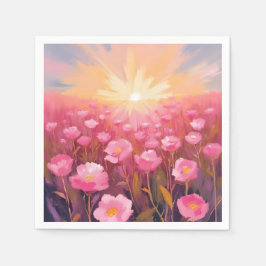 Roze Bloemenveld Waterverf Bloemstuk Servet