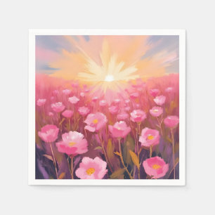 Roze Bloemenveld Waterverf Bloemstuk Servet