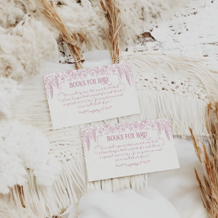 Roze Bloemenverpleegkundige Baby shower boeken Informatiekaartje