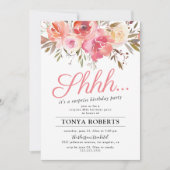 roze bloemenverrassingsfeestje kaart (Voorkant)
