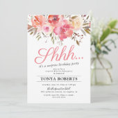 roze bloemenverrassingsfeestje kaart (Staand voorkant)
