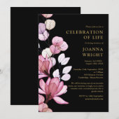 Roze bloemenviering van het leven begrafenis kaart (Voorkant / Achterkant)