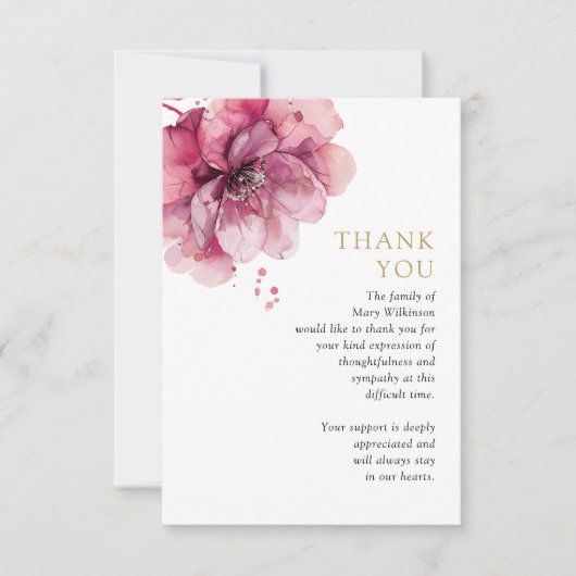 Roze Bloemenviering van het leven begrafenisfoto Bedankkaart (Voorkant)
