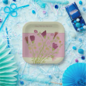 Roze Bloemenvierkant Papieren Bordje (Feest)