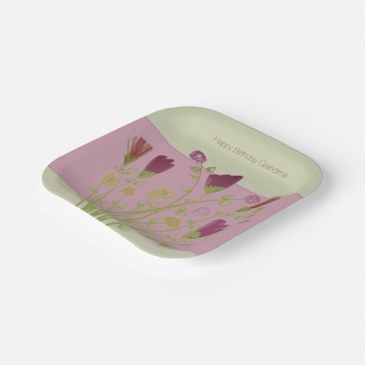 Roze Bloemenvierkant Papieren Bordje (Gebogen)