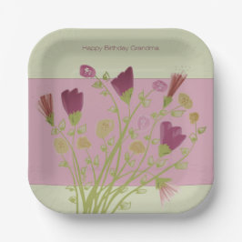 Roze Bloemenvierkant Papieren Bordje