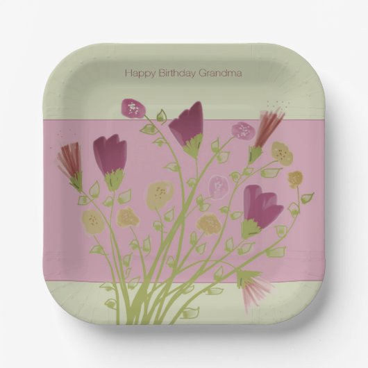 Roze Bloemenvierkant Papieren Bordje (Voorkant)