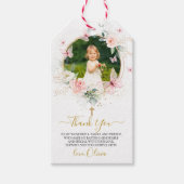 Roze Bloemenvlinder Doop Cadeaulabel (Voorkant)