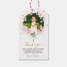 Roze Bloemenvlinder Doop Cadeaulabel