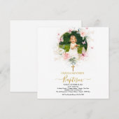 Roze Bloemenvlinder Doop Uitnodiging (Voorkant / Achterkant)