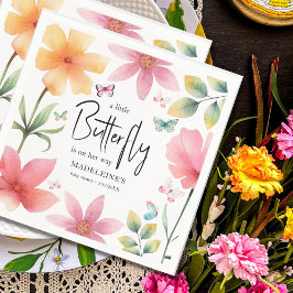 Roze Bloemenvlinders Baby shower Servet