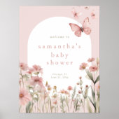 Roze bloemenvlinders baby shower welkomstbord poster (Voorkant)