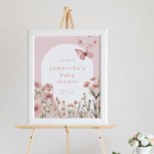 Roze bloemenvlinders baby shower welkomstbord