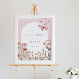 Roze bloemenvlinders baby shower welkomstbord poster