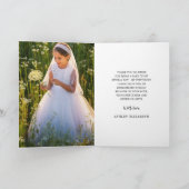 Roze Bloemenvlinders Eerste Communie 2 Foto Bedankkaart (Binnen)