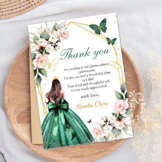 Roze Bloemenvlinders Prinses Quinceanera Bedankkaart