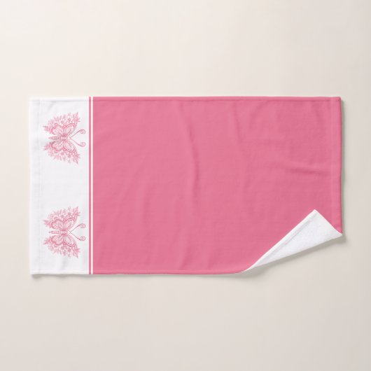 Roze bloemenvlinders roze en witte achtergrond bad handdoek (Handdoek)