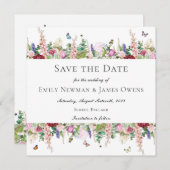 Roze Bloemenvlinders Sla de datum op Kaart (Voorkant / Achterkant)