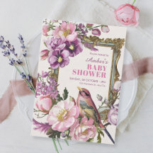Roze bloemenvogel waterverf baby shower