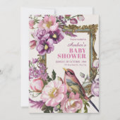 Roze bloemenvogel waterverf baby shower kaart (Voorkant)