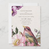 Roze bloemenvogel waterverf bruiloft kaart (Achterkant)