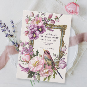 Roze bloemenvogel waterverf Verjaardag Kaart