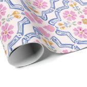 Roze Bloemenvolk Babyshower Inpakpapier (Rol Hoek)