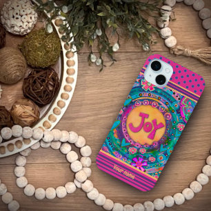  roze bloemenvreugde Stippen Inspirivity Naam Case-Mate iPhone Case