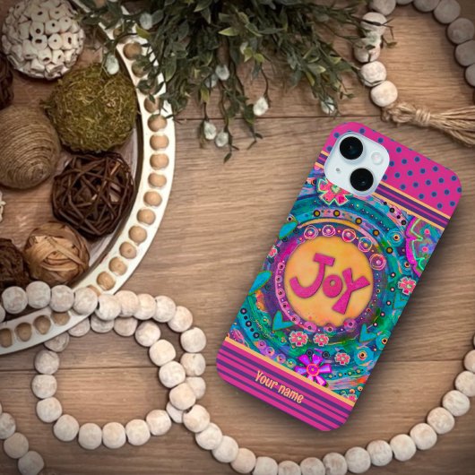  roze bloemenvreugde Stippen Inspirivity Naam Case-Mate iPhone Case