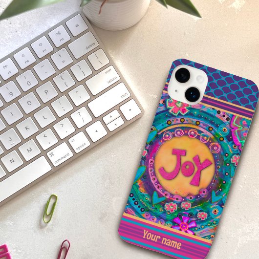  roze bloemenvreugde Stippen Inspirivity Naam Case-Mate iPhone Case