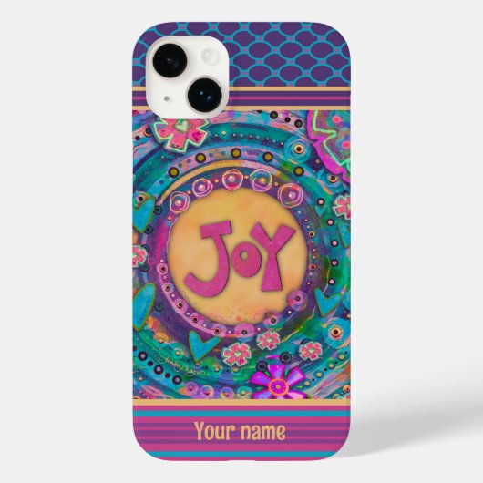  roze bloemenvreugde Stippen Inspirivity Naam Case-Mate iPhone Case (Achterkant)