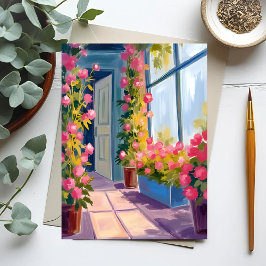 Roze Bloemenwinkel Rozen Bloemschildering Briefkaart