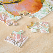 Roze bloemenwitte puzzel met vogels (Zijkant)