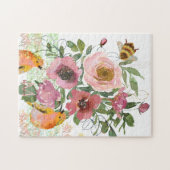 Roze bloemenwitte puzzel met vogels legpuzzel (Horizontaal)