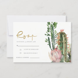 ROZE BLOEMENWOESTIJN CACTUS LOOF WATERVERF RSVP KAARTJE