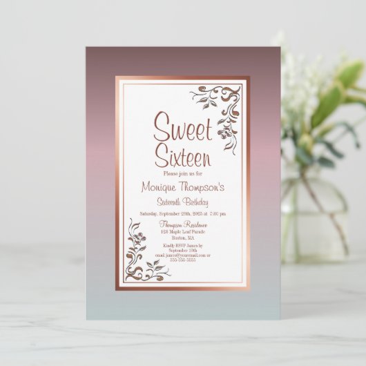 Roze  Bloemenzoet 16 Verjaardagsfeest Kaart (Staand voorkant)