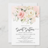 Roze Bloemenzoet 16 Verjaardagsfeest Kaart (Voorkant)